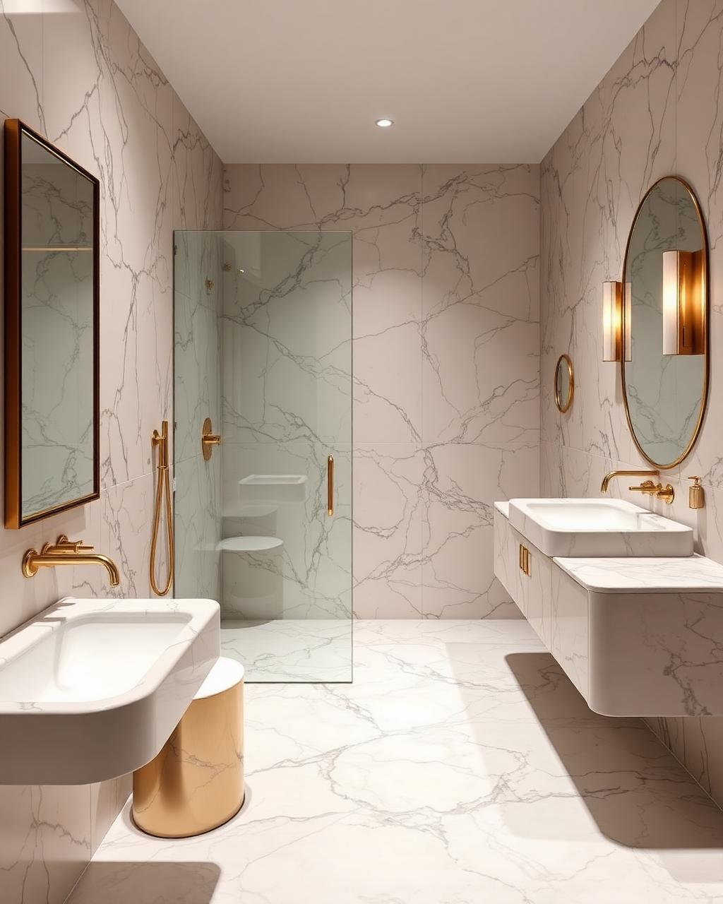 Luxury marble bathroom with gold fixtures