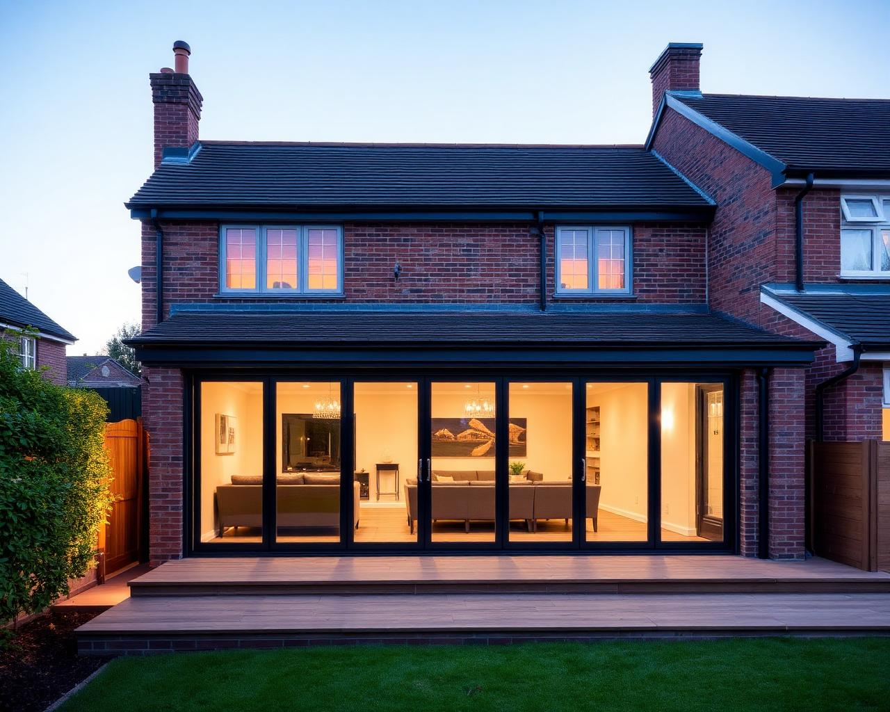 Rear house extension with bi-fold doors