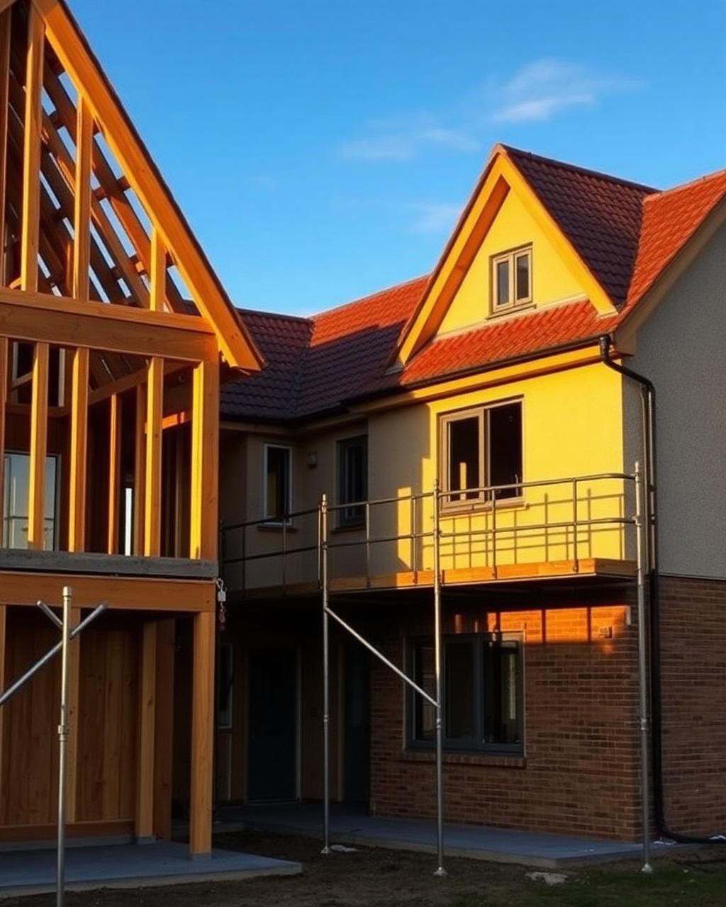 New build house under construction with scaffolding